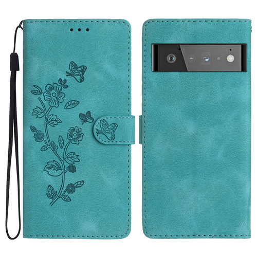 Google Pixel 6 Pro Flower Butterfly Embossing Pattern Leather Phone Case - Sky Blue