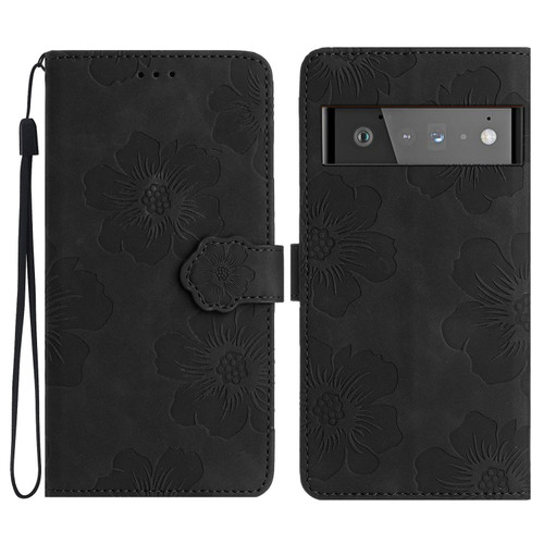 Google Pixel 6 Pro Flower Embossing Pattern Leather Phone Case - Black