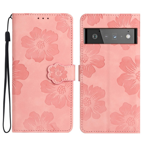 Google Pixel 6 Pro Flower Embossing Pattern Leather Phone Case - Pink
