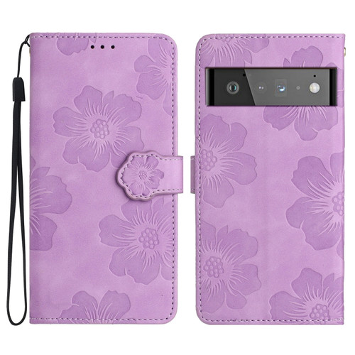 Google Pixel 6 Pro Flower Embossing Pattern Leather Phone Case - Purple