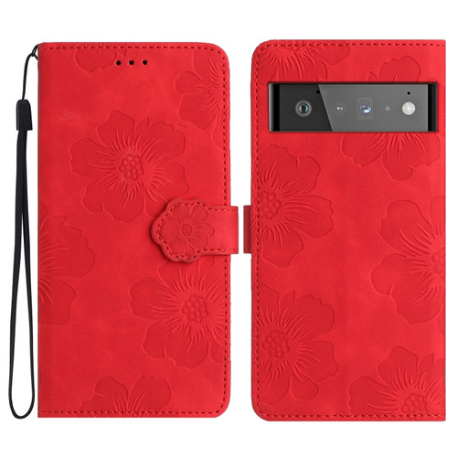 Google Pixel 6 Pro Flower Embossing Pattern Leather Phone Case - Red