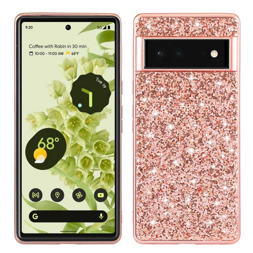 Google Pixel 6 Pro Glitter Powder Shockproof TPU Protective Phone Case - Rose Gold