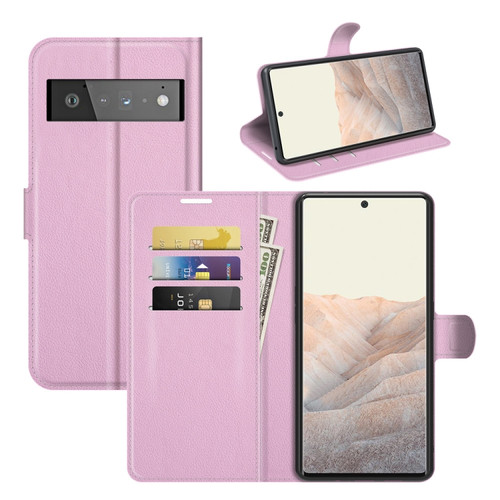 Google Pixel 6 Pro Litchi Texture Horizontal Flip Protective Case with Holder & Card Slots & Wallet - Pink