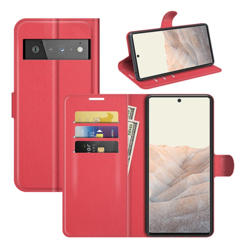 Google Pixel 6 Pro Litchi Texture Horizontal Flip Protective Case with Holder & Card Slots & Wallet - Red