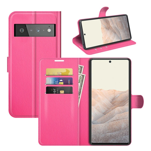 Google Pixel 6 Pro Litchi Texture Horizontal Flip Protective Case with Holder & Card Slots & Wallet - Rose Red