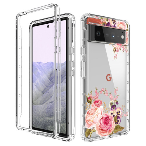 Google Pixel 6 Pro PC+TPU Transparent Painted Phone Case - Pink Rose