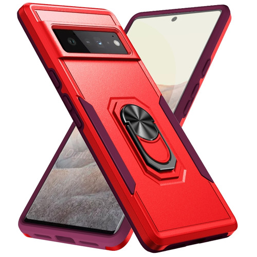 Google Pixel 6 Pro Pioneer Armor Heavy Duty PC + TPU Holder Phone Case - Red