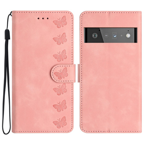 Google Pixel 6 Pro Seven Butterflies Embossed Leather Phone Case - Pink
