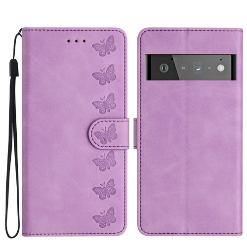 Google Pixel 6 Pro Seven Butterflies Embossed Leather Phone Case - Purple