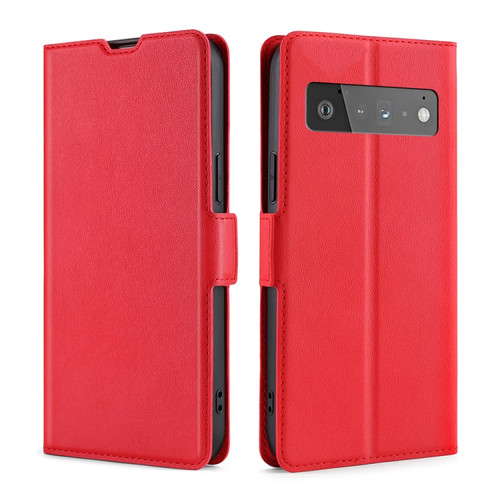 Google Pixel 6 Pro Ultra-thin Voltage Side Buckle PU + TPU Horizontal Flip Leather Case with Holder & Card Slot - Red