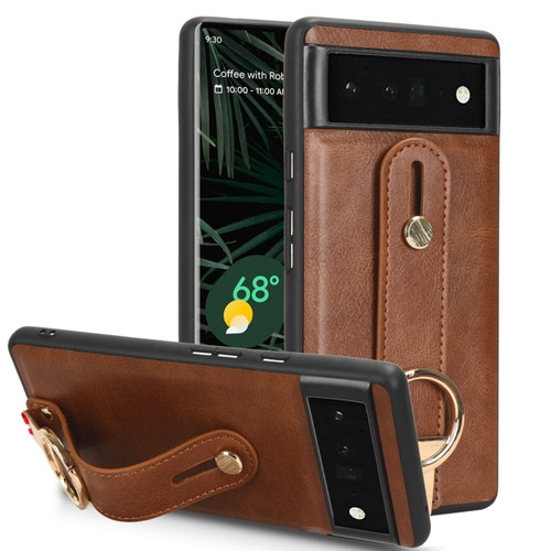 Google Pixel 6 Pro Wristband Leather Back Phone Case - Brown