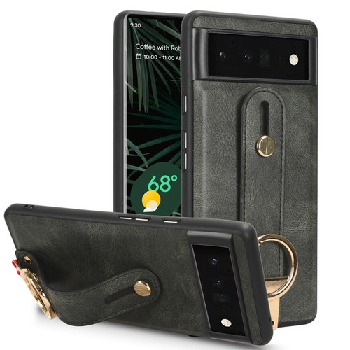 Google Pixel 6 Pro Wristband Leather Back Phone Case - Green