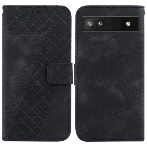 Google Pixel 6a 7-shaped Embossed Leather Phone Case - Black