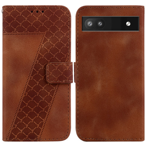 Google Pixel 6a 7-shaped Embossed Leather Phone Case - Brown