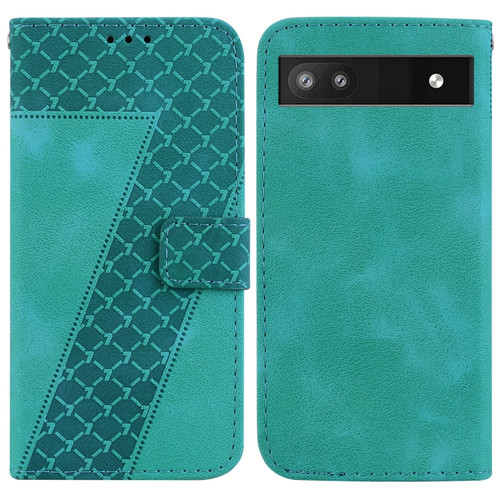 Google Pixel 6a 7-shaped Embossed Leather Phone Case - Green