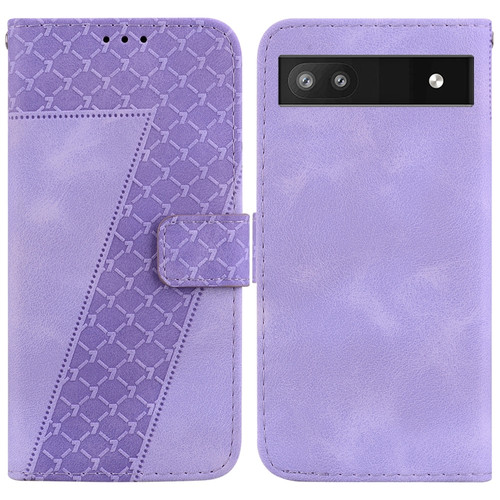 Google Pixel 6a 7-shaped Embossed Leather Phone Case - Purple