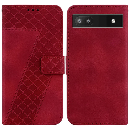 Google Pixel 6a 7-shaped Embossed Leather Phone Case - Red