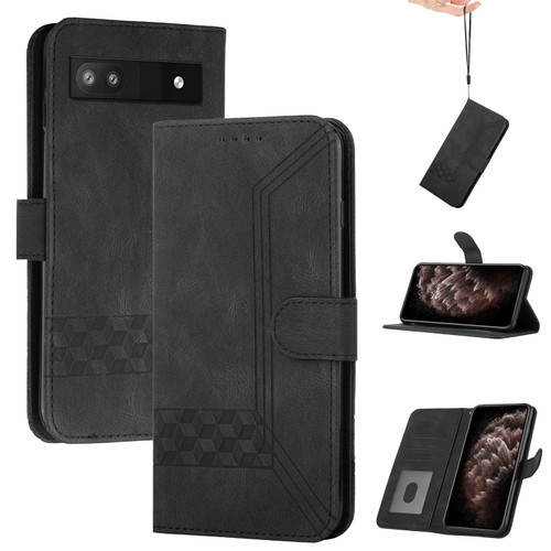 Google Pixel 6a Cubic Skin Feel Flip Leather Phone Case - Black