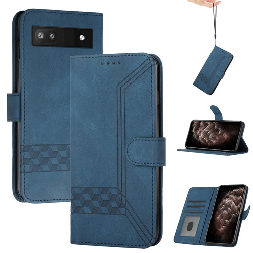 Google Pixel 6a Cubic Skin Feel Flip Leather Phone Case - Blue