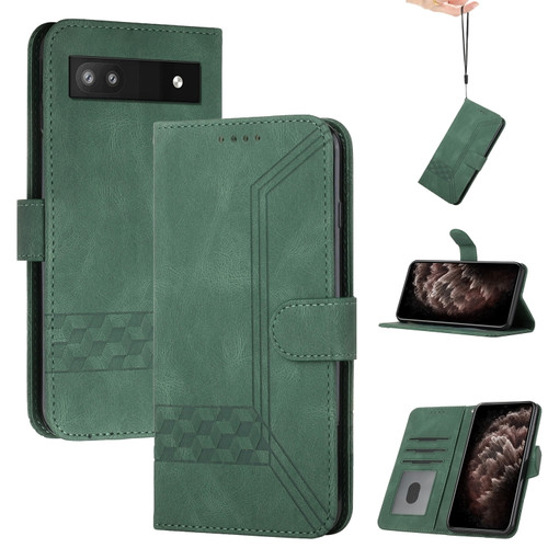 Google Pixel 6a Cubic Skin Feel Flip Leather Phone Case - Green