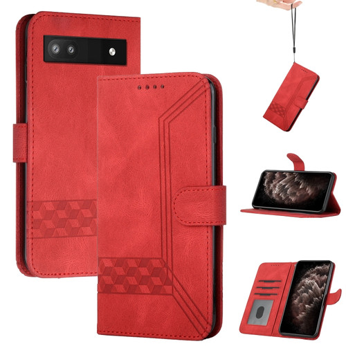 Google Pixel 6a Cubic Skin Feel Flip Leather Phone Case - Red
