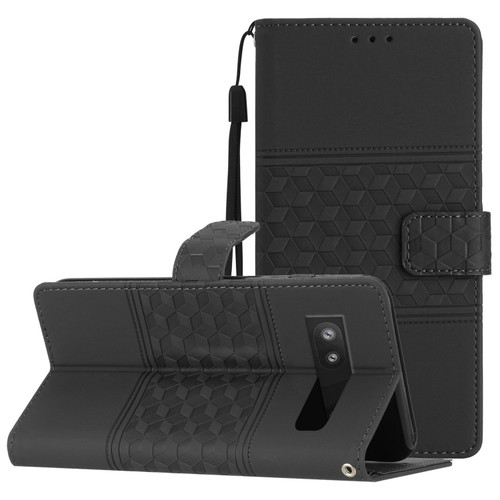 Google Pixel 6a Diamond Embossed Skin Feel Leather Phone Case with Lanyard - Black