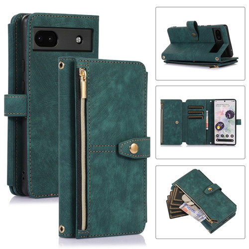 Google Pixel 6a Dream 9-Card Wallet Zipper Bag Leather Phone Case - Green