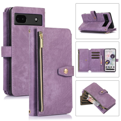 Google Pixel 6a Dream 9-Card Wallet Zipper Bag Leather Phone Case - Purple