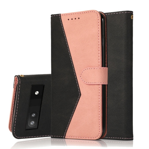 Google Pixel 6a Dual-color Stitching Leather Phone Case - Black Rose Gold
