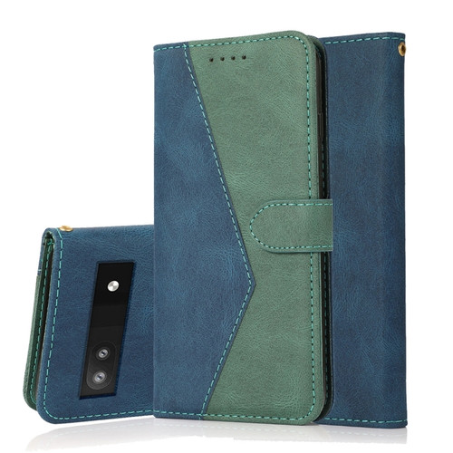 Google Pixel 6a Dual-color Stitching Leather Phone Case - Blue Green