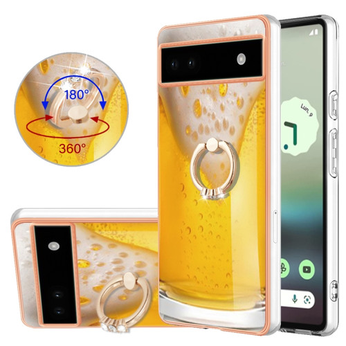 Google Pixel 6a Electroplating Dual-side IMD Phone Case with Ring Holder - Draft Beer