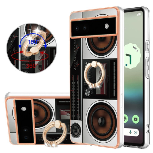 Google Pixel 6a Electroplating Dual-side IMD Phone Case with Ring Holder - Retro Radio