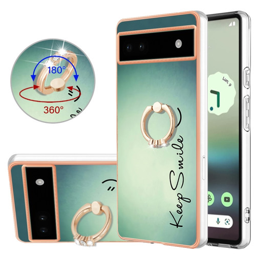 Google Pixel 6a Electroplating Dual-side IMD Phone Case with Ring Holder - Smile