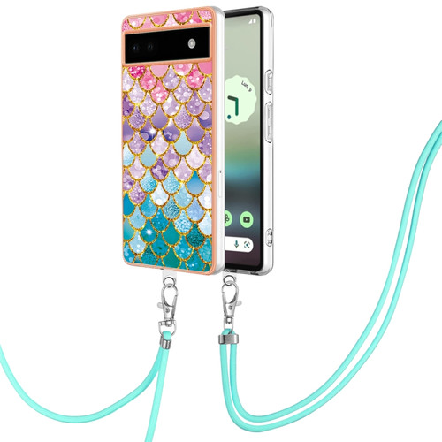 Google Pixel 6a Electroplating IMD TPU Phone Case with Lanyard - Colorful Scales