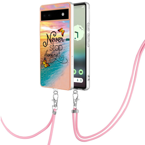 Google Pixel 6a Electroplating IMD TPU Phone Case with Lanyard - Dream Butterfly