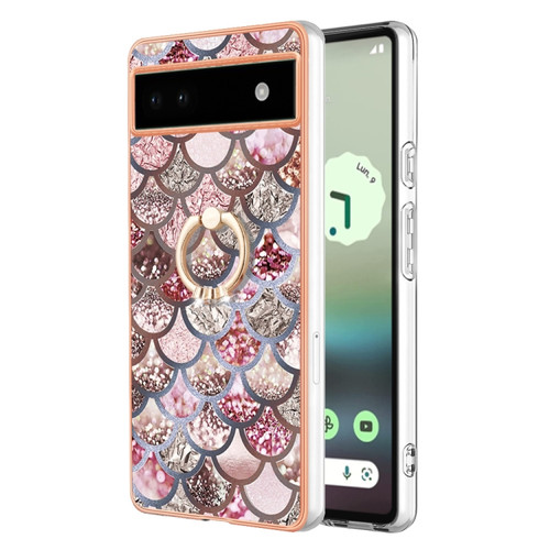 Google Pixel 6a Electroplating IMD TPU Phone Case with Ring - Pink Scales