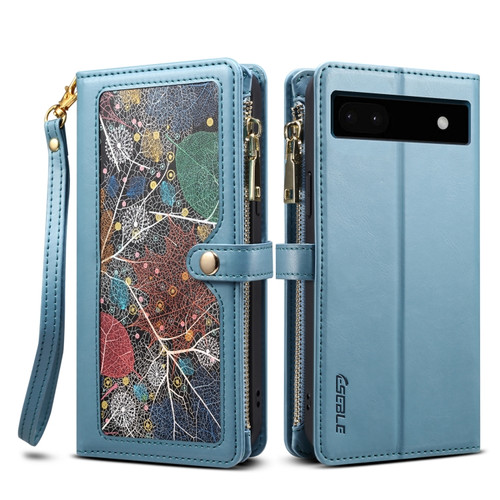Google Pixel 6a ESEBLE Star Series Lanyard Zipper Wallet RFID Leather Case - Blue