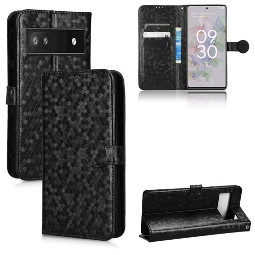 Google Pixel 6a Honeycomb Dot Texture Leather Phone Case - Black