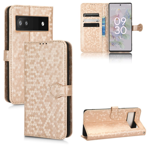 Google Pixel 6a Honeycomb Dot Texture Leather Phone Case - Gold