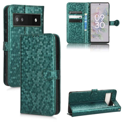 Google Pixel 6a Honeycomb Dot Texture Leather Phone Case - Green