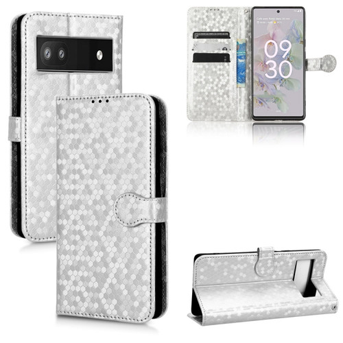 Google Pixel 6a Honeycomb Dot Texture Leather Phone Case - Silver