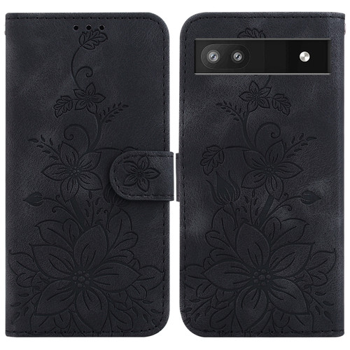 Google Pixel 6a Lily Embossed Leather Phone Case - Black