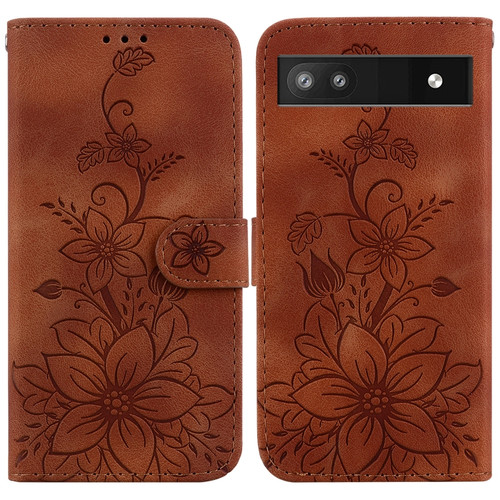 Google Pixel 6a Lily Embossed Leather Phone Case - Brown