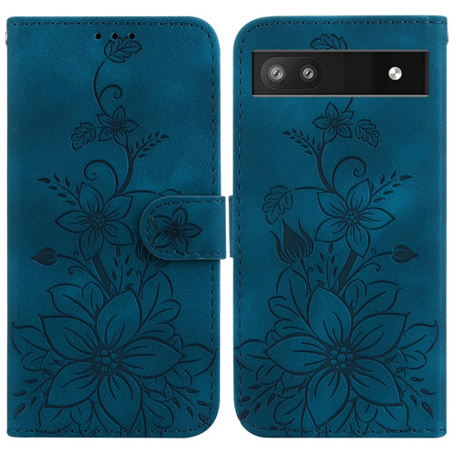 Google Pixel 6a Lily Embossed Leather Phone Case - Dark Blue