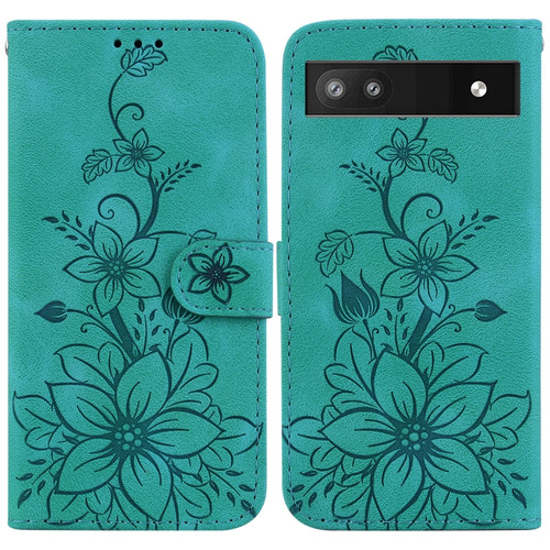 Google Pixel 6a Lily Embossed Leather Phone Case - Green