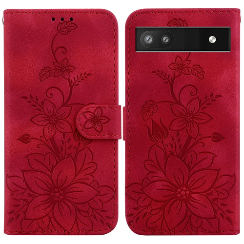 Google Pixel 6a Lily Embossed Leather Phone Case - Red