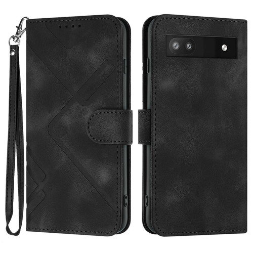 Google Pixel 6a Line Pattern Skin Feel Leather Phone Case - Black