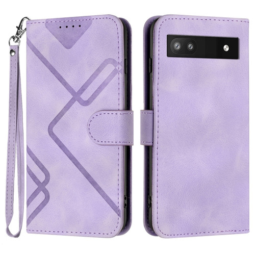 Google Pixel 6a Line Pattern Skin Feel Leather Phone Case - Light Purple