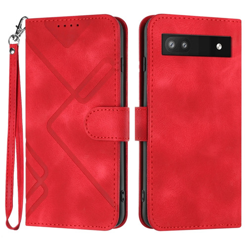 Google Pixel 6a Line Pattern Skin Feel Leather Phone Case - Red
