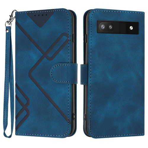 Google Pixel 6a Line Pattern Skin Feel Leather Phone Case - Royal Blue